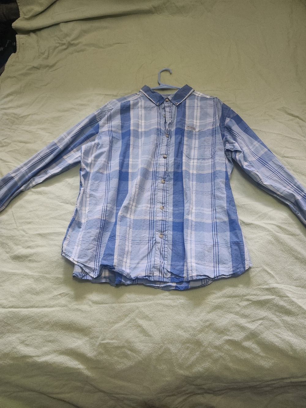 Columbia Light and Medium Blue Plaid Men's Button-Down Shirt